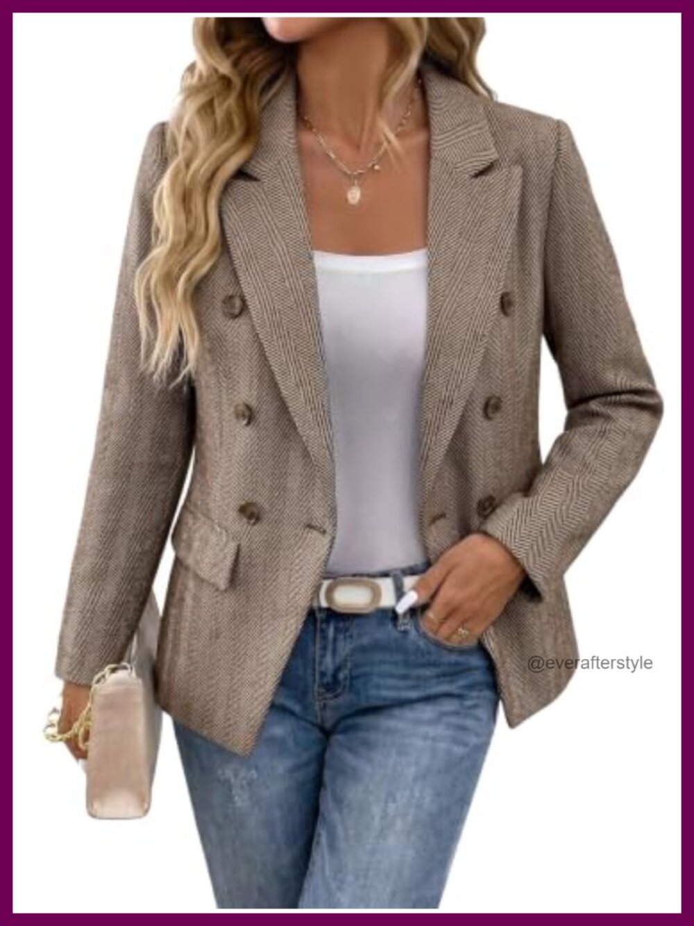Tweed Plaid Double Breasted Blazer Notch Lapel Business Casual